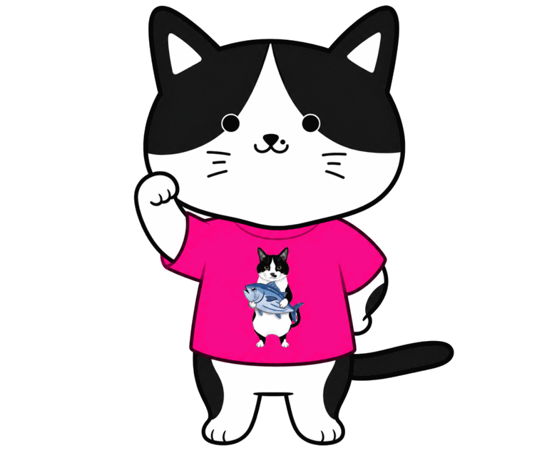 くぅちゃんグッズ（ピンクのTシャツを着た猫のイラスト）